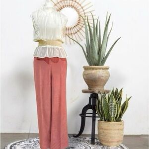 NORTON MCNAUGHTON, PETITES HIGH-RISE WOMEN'S MAUVE SUEDE-FEEL WIDE LEG PANTS